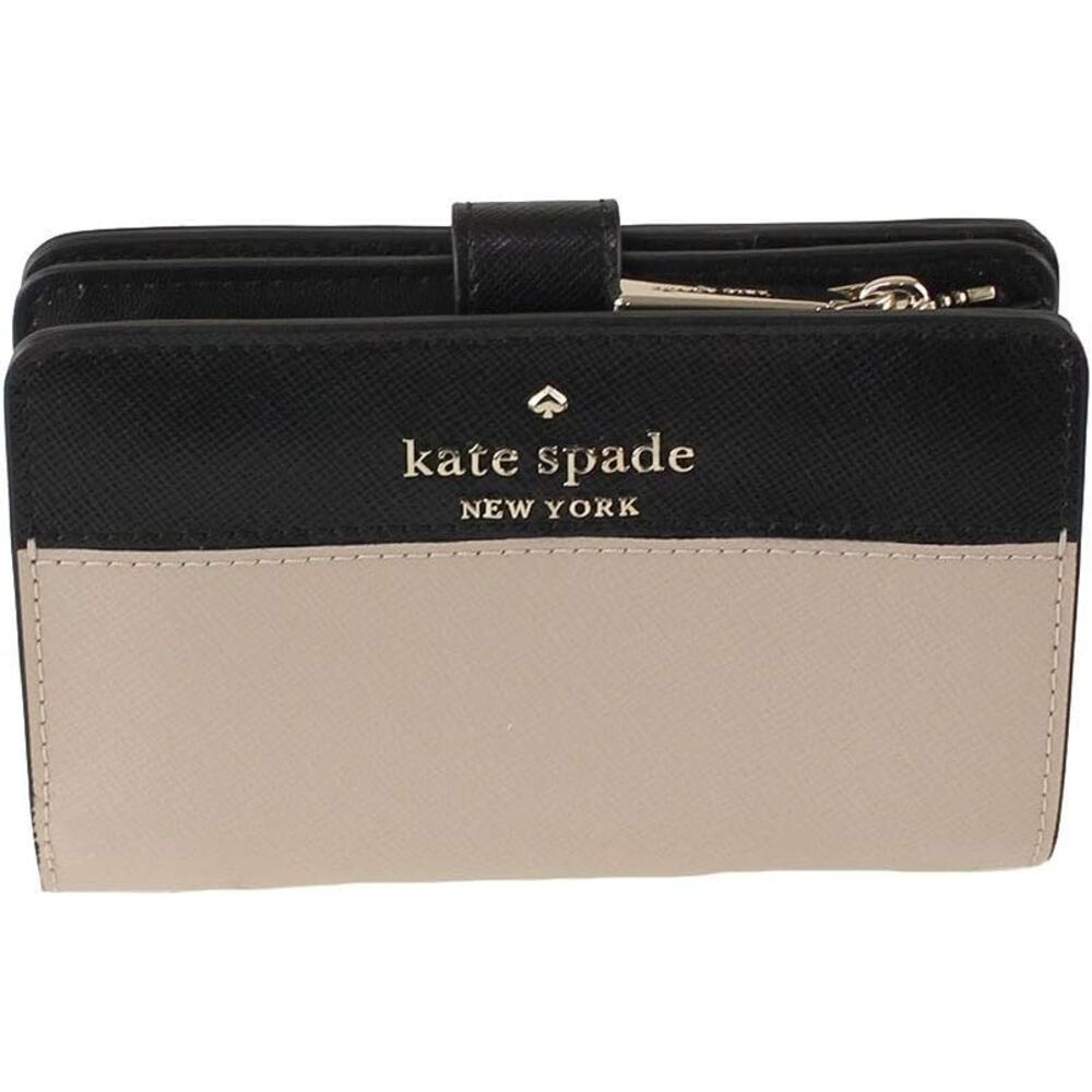 NWT Kate Spade Staci Medium Compact Bifold WOMEN Wallet -Warm Beige Black Multi